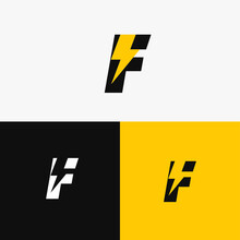 Set Of Abstract F Letter And Lightning, Thunderbolt, Energy Logo Template With Multiple Background, Vector Illustration