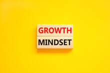 Growth Mindset Symbol. Wooden Blocks With Concept Words Growth Mindset On Beautiful Yellow Background. Business Growth Mindset Concept. Copy Space.
