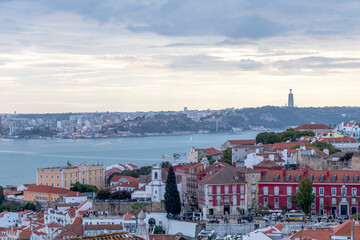 Wall Mural - Panoramic view of the Lisbon skyline from the Miradouro , a scenic viewpoint with beautiful landscape of Lisbon, Portugal