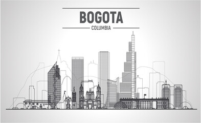 Wall Mural - Bogota ( Columbia ) line skyline a white background. Stroke flat vector illustration. Business travel and tourism concept with modern buildings. Image for banner or web site.