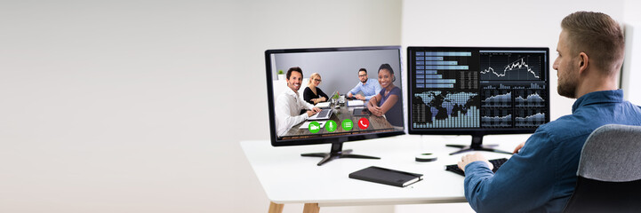 Poster - Businessman Video Conferencing On Computer