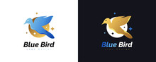 Bird Logo In Elegant Blue And Gold Gradient. Luxury Bird Logo Or Icon