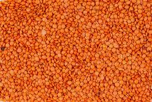 Red Lentils Texture Background. Dry Orange Lentil Grains Pattern, Dal Wallpaper, Raw Daal With Copy Space, Dhal, Masoor, Lens Culinaris Or Lens Esculenta Flat Lay And Top View, Background, Macro.