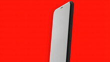 3D Model Of Black Phone On Isolated Background. Motion. Black Phone On Red Background. Black Phone Commercial