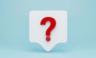 Fototapete - 3D Rendering, 3d illustration. speech bubble with question marks icon on blue pastel background. FAQ and QA concept.