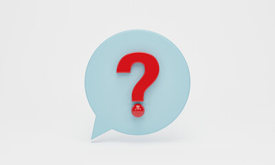Fototapete - 3D Rendering, 3d illustration. speech bubble with question marks icon isolated on white background. FAQ and QA concept.
