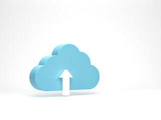 Poster - 3D rendering, 3D illustration. Cloud with upload icon isolated on white background. Simple cloud symbol for web site or mobile app