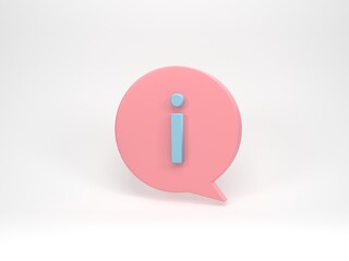 Fototapete - 3D rendering, 3D illustration. Speech bubble with information sign on white background. Faq icon. Question mark icon.