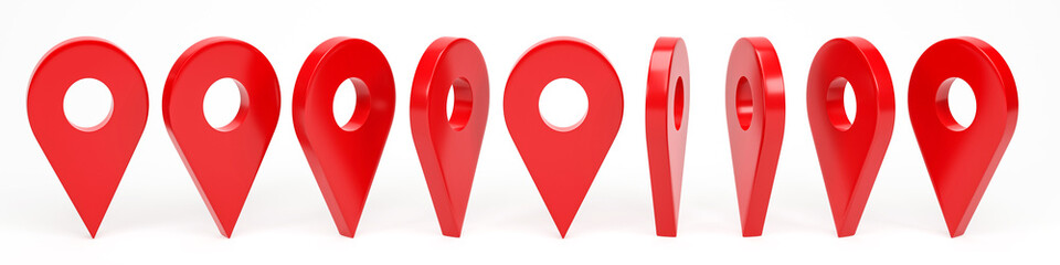Aufkleber - 3D rendering, 3D illustration. Set of location points isolated on white background. Idea for maps and navigation apps. red map pointers symbols.