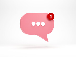 Poster - 3D rendering, 3D illustration. Chat bubble icon isolated on white background. Minimal pink chat typing. Design element for social media, messages or comment.