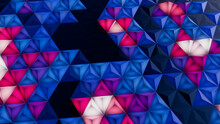 Illuminated, Blue And Pink Geometric Surface With Tetrahedrons. High Tech, Colorful 3d Banner.