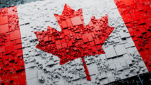 Canadian Flag Rendered As Futuristic 3D Blocks. Canada Network Concept. Tech Wallpaper.