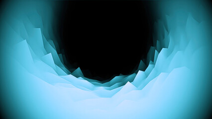 Poster - Curved moving surface with relief. Animation. 3D surface twisted into ring on black background. Distorted surface into ring with virtual relief