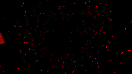 Poster - Moving stream of particles on black background. Animation. Slow tunnel stream is moving out of darkness. Rare confetti moves in tunnel stream