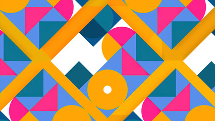 Poster - Animated collage of geometric shapes. Motion. Colorful geometric shapes move in animated application. Geometric retro poster