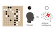 Human playing go game with robot, vector illustration
