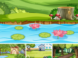 Wall Mural - Nature scene with many trees and pond