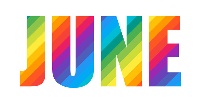 June Colorful Rainbow Typography Lettering Word Design. Months of The Year.