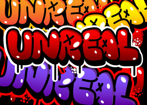 Unreal colored Graffiti tag. Abstract modern street art decoration performed in urban painting style.