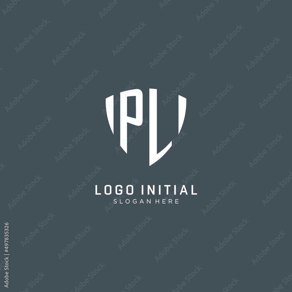 Pl Initals Initials PL logo shield guard shape, creative logo design concept Stock ...