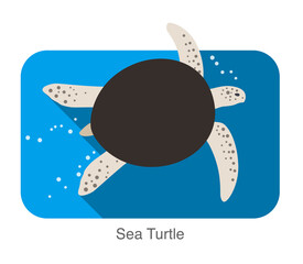 Sticker - Sea Turtle swimming in the sea, flat illustration vector