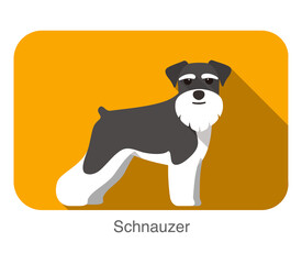 Sticker - Breed schnauzer dog standing on the ground, side, face forward, dog cartoon image