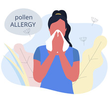 Seasonal Allergy. Woman Sneezing From Pollen And Flowers Allergy