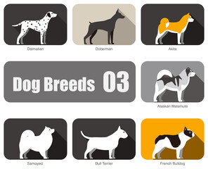 Poster - Dog breeds, standing on the ground, side view, vector illustration, dog cartoon image series