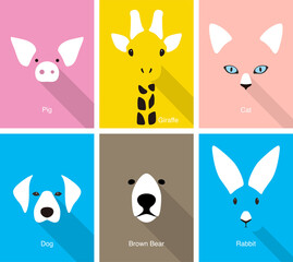 Wall Mural - animal cartoon face, flat face icon, vector