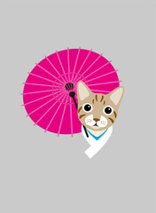 Wall Mural - Portrait of cat, wearing something, cool style, The Japanese kimono cosplay