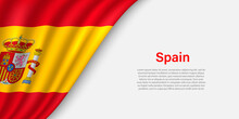 Wave Flag Of Spain On White Background.