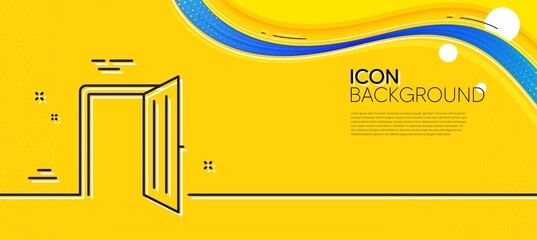 Aufkleber - Open door line icon. Abstract yellow background. Entrance doorway sign. Building entry symbol. Minimal open door line icon. Wave banner concept. Vector