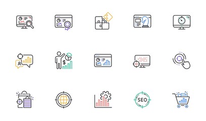 Poster - Seo line icons. Increase sales, Business strategy and Search optimization. Analytics linear icon set. Bicolor outline web elements. Vector