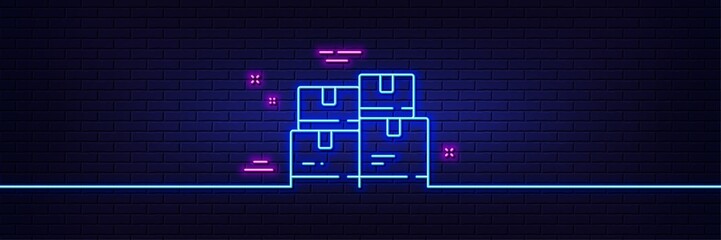 Poster - neon light glow effect. wholesale inventory line icon. warehouse boxes sign. logistic goods symbol. 