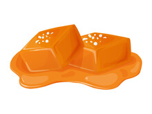 Candy salted caramel. Melted appetizing caramel cubes.