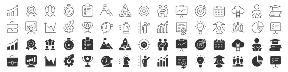 growth and development line excellent icons collection in two different styles. thin outline icons p