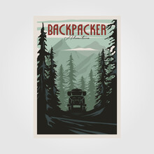 Backpack Adventure Poster Vintage Illustration Design, Adventure Camp Print