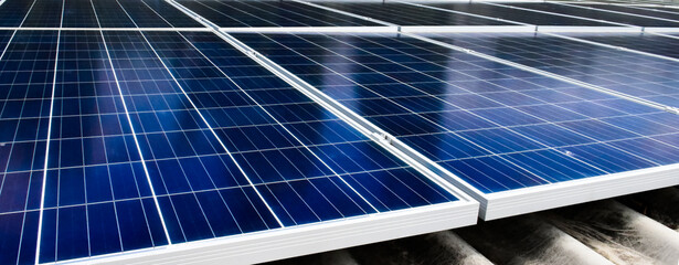 Closeup view of photovoltaic panel, new technology for store and use the power from the nature with human life, sustainable energy and environmental friend concept.