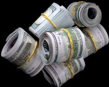 Gangster Roll, Bankroll, Money Roll, Bundle Of Dollar Money Cash. Currency Banknotes