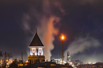 city of bradford pa valley town long exposure winter season fuel fire tower