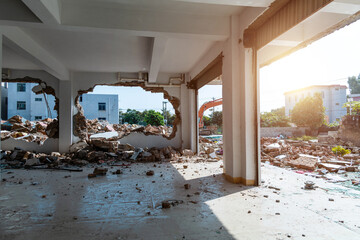 Interior of house demolition site