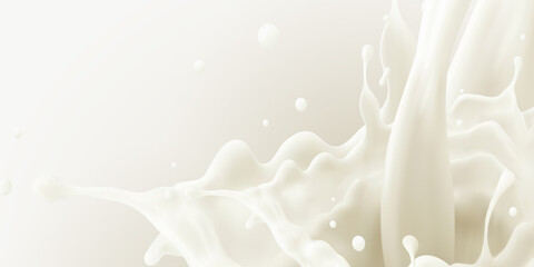 Milk jet background, milky splash, vector realistic liquid white splash on isolated background. 3d illustration.