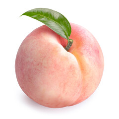 Wall Mural - pink peach fruit with leaf isolated on white background, fresh peach on white background with clippi