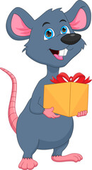 Wall Mural - cute cartoon mouse with gift box