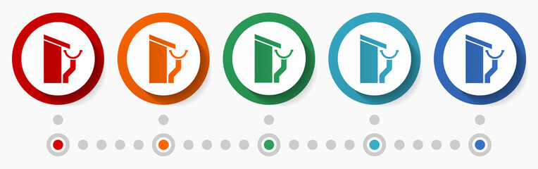 Poster - Gutter service concept vector icon set, infographic template, flat design colorful web buttons in 5 color options