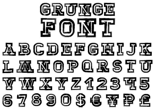 Vector font - grunge letters figures set