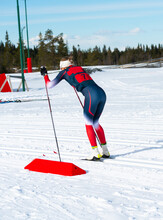 Atletic Female Cross Country Skier, Doing Winter Sports, Shallow Depth Of Field.