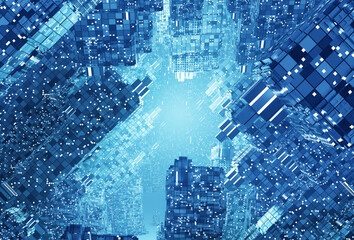 Wall Mural - Sci fi technology background, Futuristic sci-fi corridor with metal shapes and glowing neon lights. Abstract technology background. 3D rendering illustration