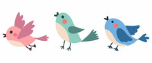 Beautiful And Cute Multi-coloured Birds. Spring Birds With Beautiful Beaks And Red Cheeks. Vector Birds For Postcards