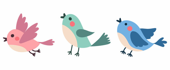 beautiful and cute multi-coloured birds. spring birds with beautiful beaks and red cheeks. vector bi